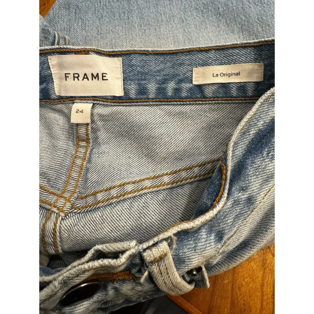 FRAME Le Original Straight Leg Jeans in Zuma Bay Wash Distressed Knees Size 26